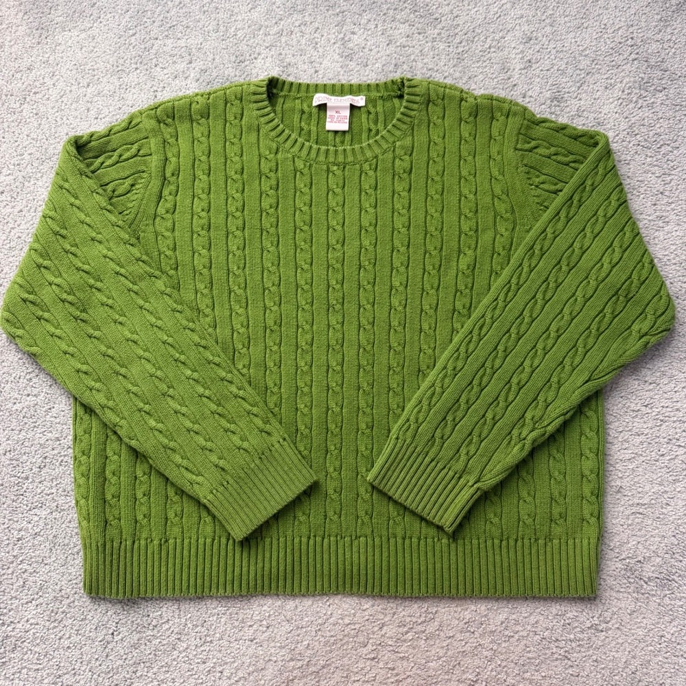 Prime Elements Bright Green Cable Sweater, Size XL